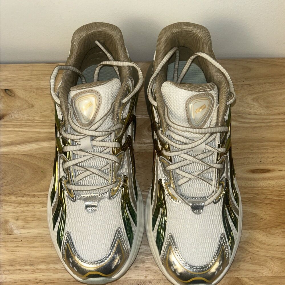 Puma Inverse Sneakers Women’s Size 9.5 White Gold Green Athletic Running Shoes - Picture 3 of 9